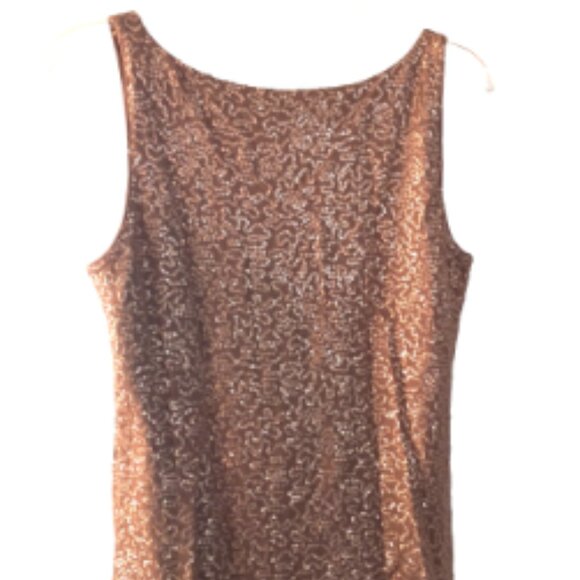 Women’s Petite Tank Top Size Small Copper Sequin Scoop Neck Lined Pullover - Picture 9 of 10